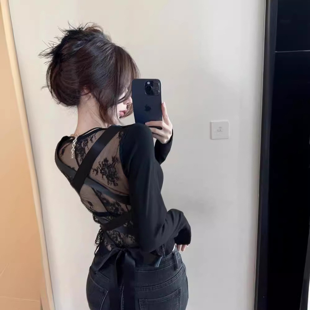 เสื้อแขนยาว ลูกไม้ สีขาว ผูกโบว์หลัง โชว์หลัง CN786