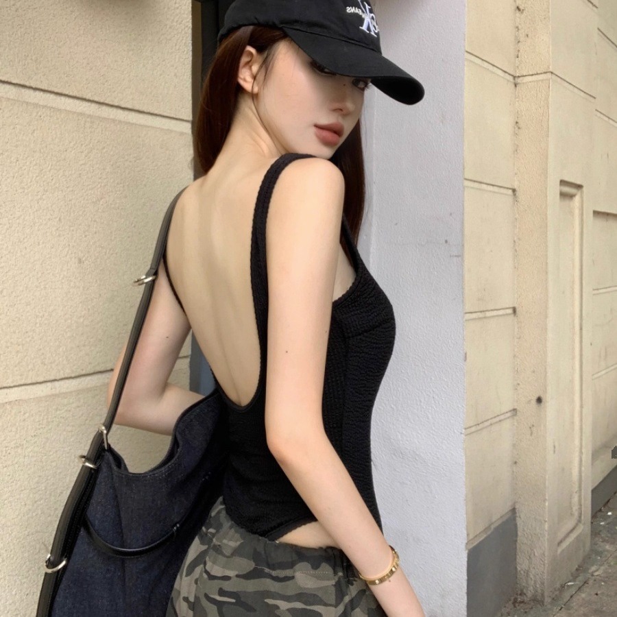 ดำ เสื้อกล้าม บอดี้สูท ดุมแป๊ก เสริมฟองน้ำ รหัส CN2330