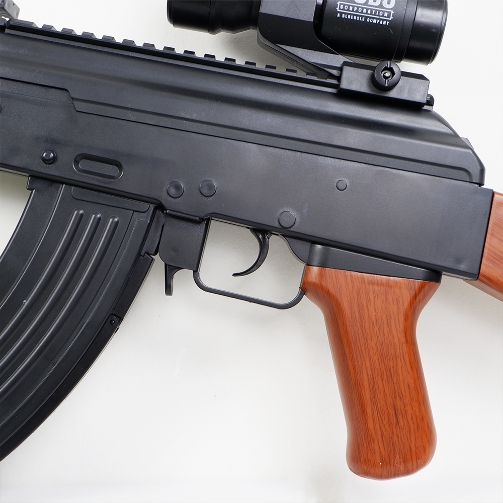 (19)AKM-47 ลายไม้ ปืนเจลไฟฟ้า ของเล่น ยิงรัวได้ ชักยิงได้