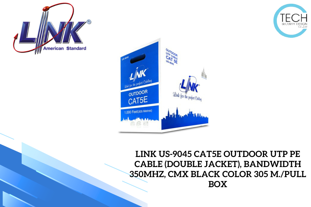 LINK US-9045 CAT5E Outdoor UTP PE Cable (Double Jacket), Bandwidth 350MHz, CMX Black Color 305 M./Pull Box
