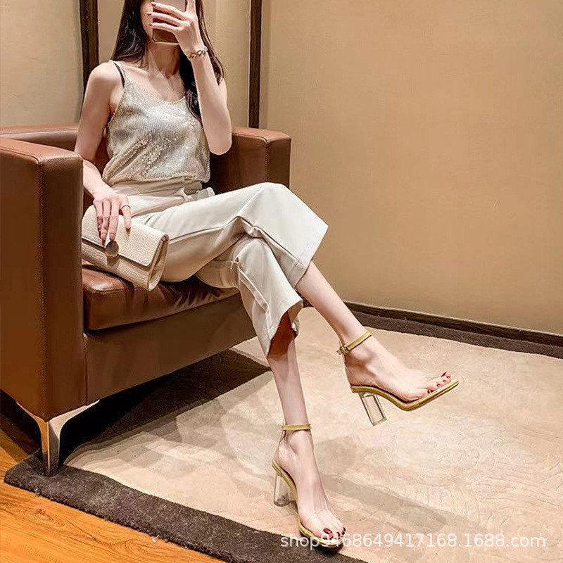 รองเท้าส้นสูง ส้นแก้ว รัดข้อ สูง 4 นิ้ว (SH666)