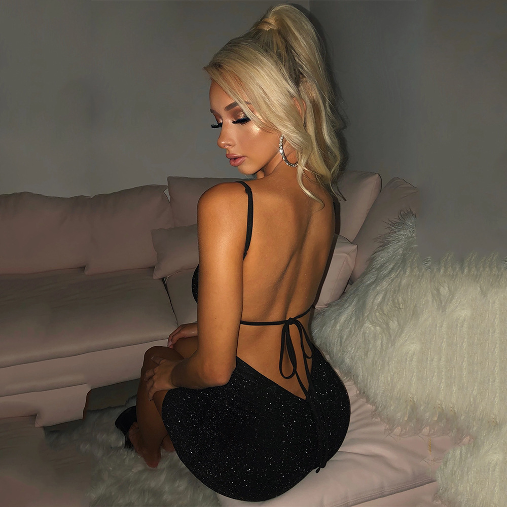 เดรสเซ็กซี่สายฝอ เดรสวิ๊ง เดรสโชว์หลัง สายฝอ CN9067