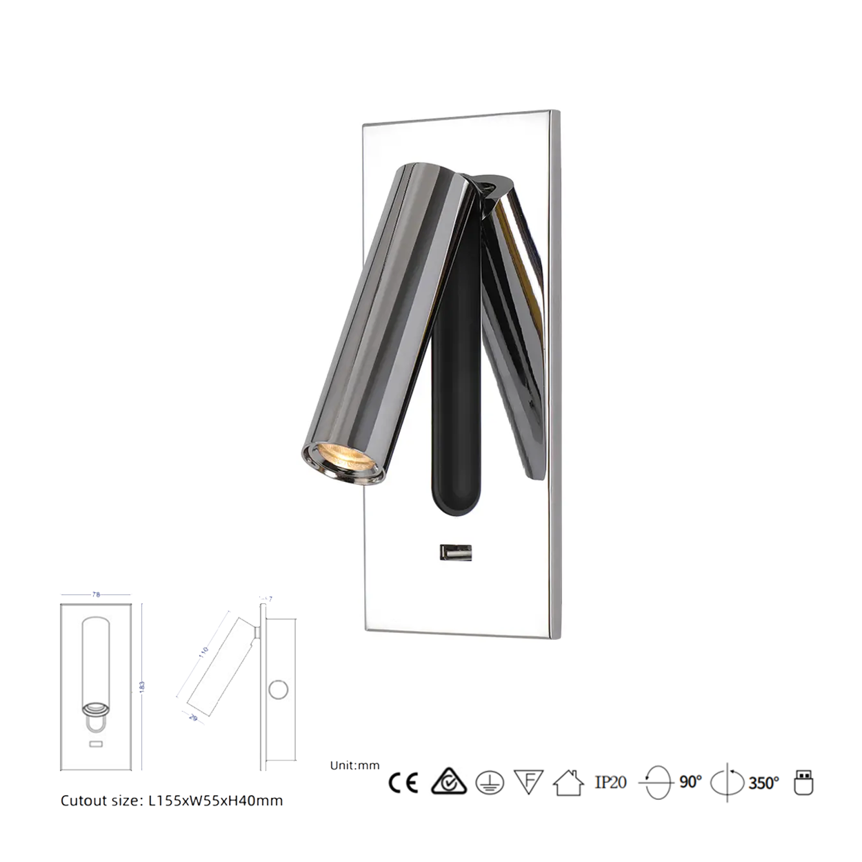 โคมไฟอ่านหนังสือติดผนัง Wall Reading Lamp Metal + Aluminium LED Cree 3W IP20 (KP036)