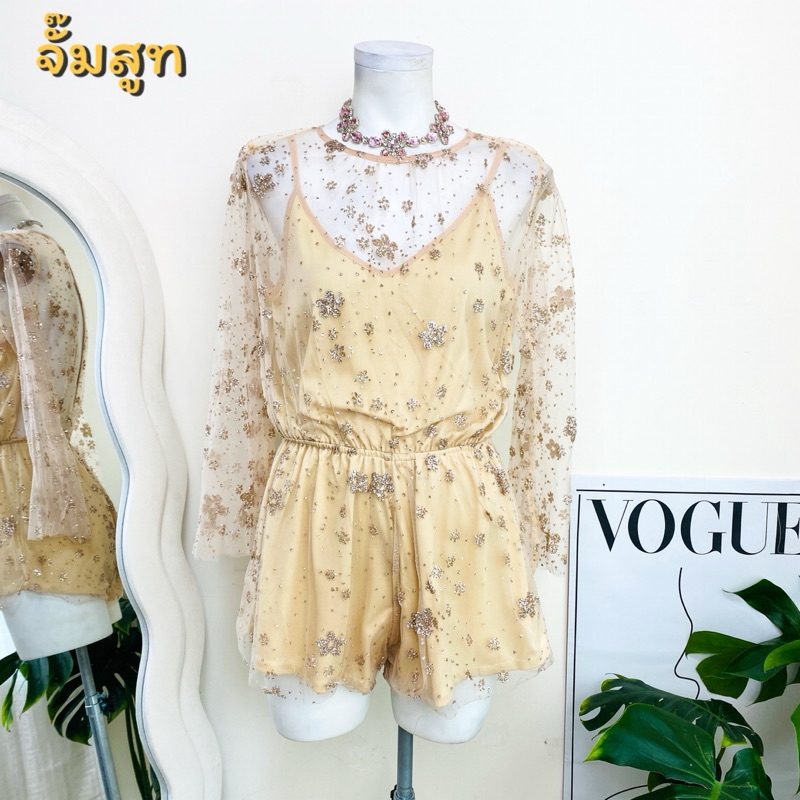 ไซด์ S จั๊มสูท งานเกล็ดวิบวับ สีโรสโกล ใส่ออกงาน ทรงเข้ารูป เดรสออกงาน ชุดปาร์ตี้