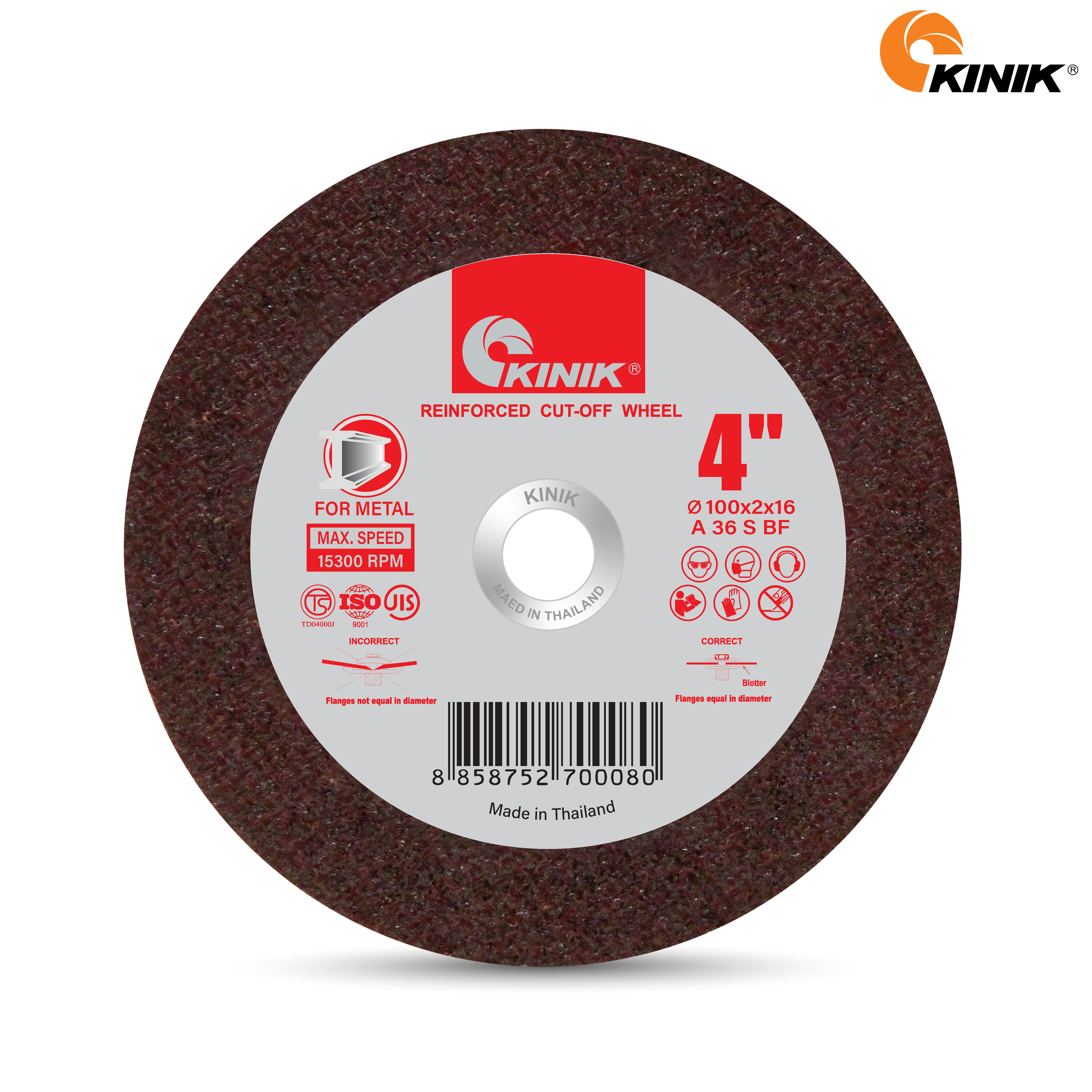 แผ่นตัดเหล็ก KINIK A36SBF30 100x2x16 mm.