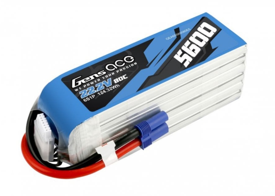 Gens Ace- 5600mAh 80C 6S1P 22.2V Lipo with EC5