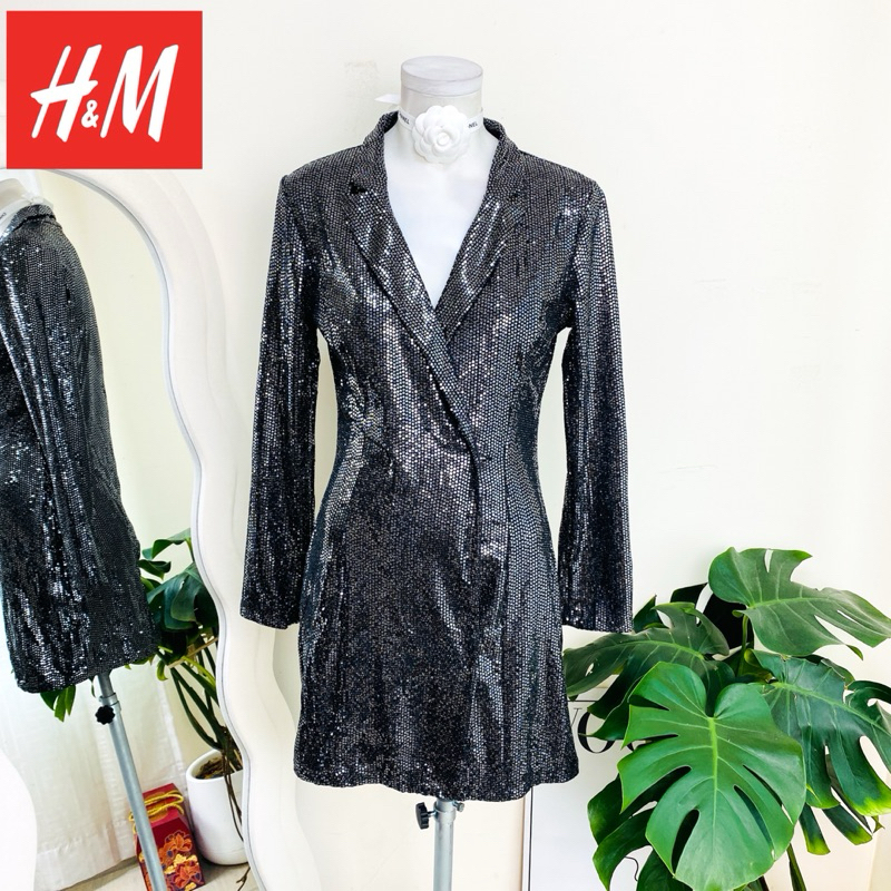 ไซด์ M แบรนด์ H&M แท้ 100%🌸เดรส ทรงเชิ้ต งานเกล็ดวิบวับ สีดำ ใส่ออกงาน ทรงเข้ารูป เดรสออกงาน ชุดปาร์ตี้