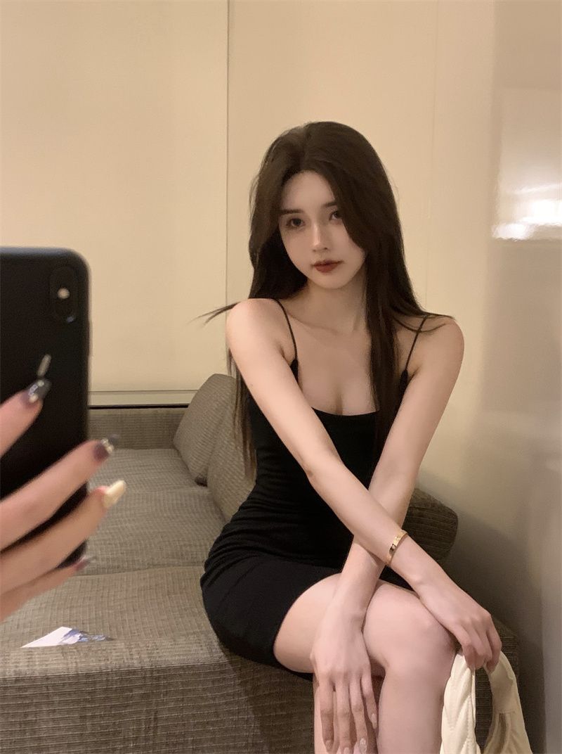 เดรสสั้น สายเดี่ยว ผ้าร่องยืด CN2256