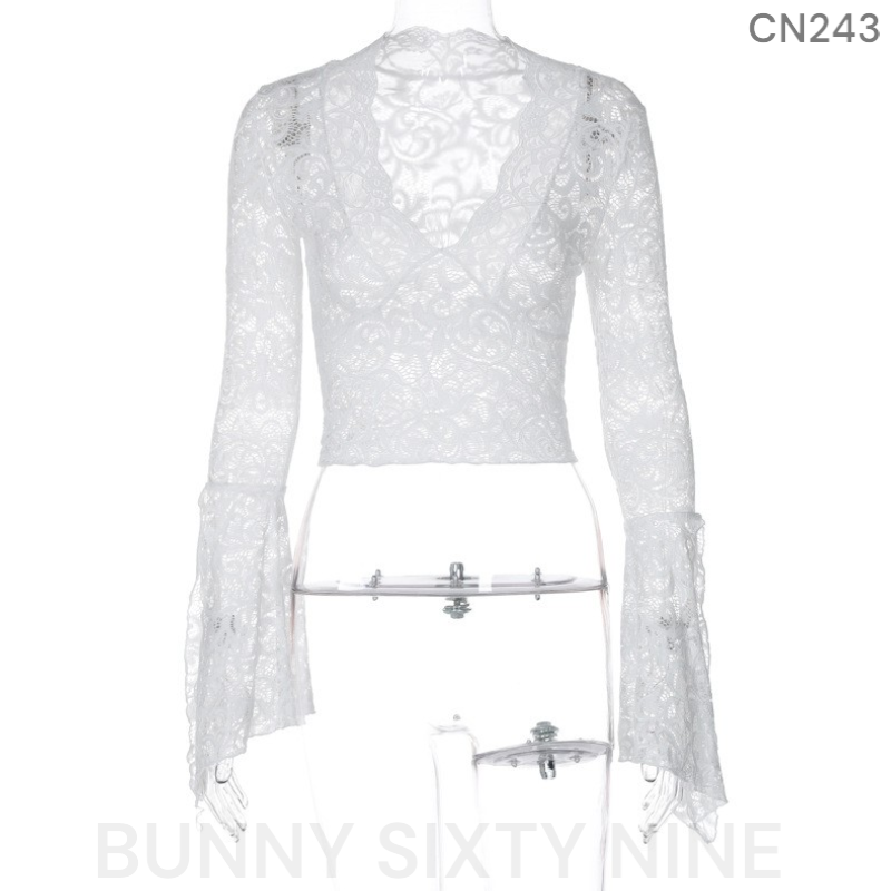 เสื้อลูกไม้ แขนยาว ซีทรู แขนกระดิ่ง รหัส CN243