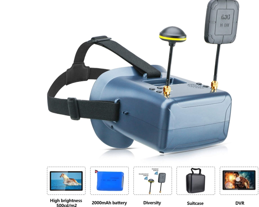 FPV Goggles with DVR บันทึกได้ VR008 Pro Free Antenna Upgrade รับภาพ 2เสา พร้อมเสาแต่ง