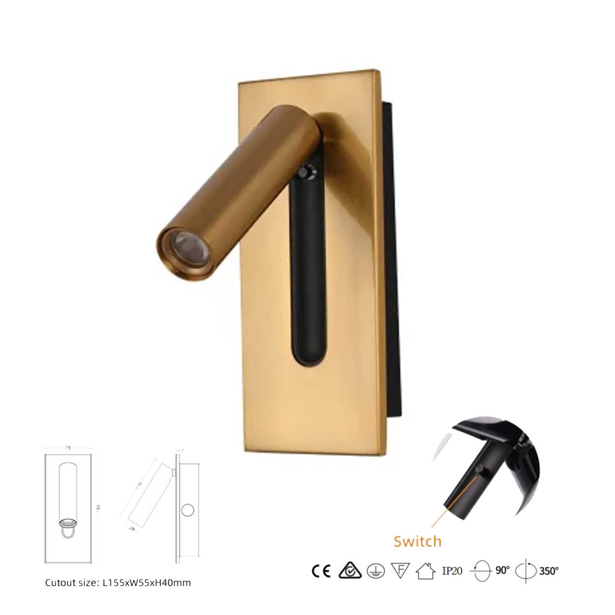 โคมไฟอ่านหนังสือติดผนัง Wall Reading Lamp Metal + Aluminium LED Cree 3W IP20 (KP033)