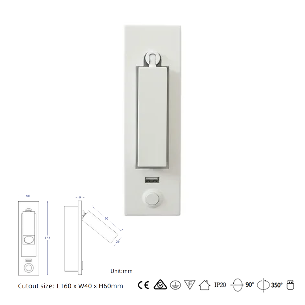 โคมไฟอ่านหนังสือติดผนัง Wall Reading Lamp Metal + Aluminium LED Cree 3W IP20 (KP017)