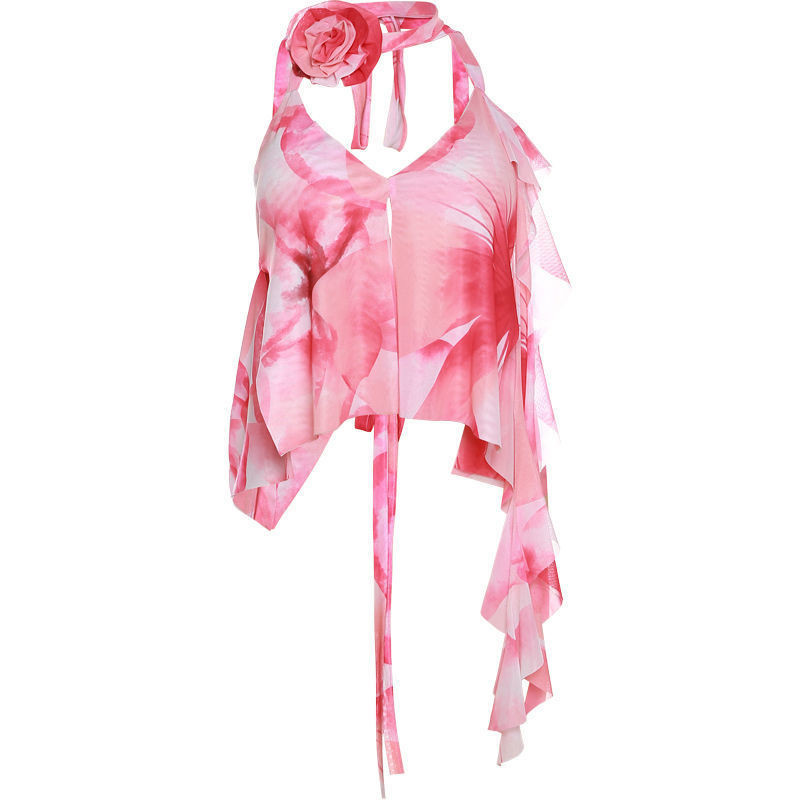 เสื้อสายเดี่ยว ซีฟอง ผูกหลัง สไตล์เกาหลี พร้อมส่ง CN2596