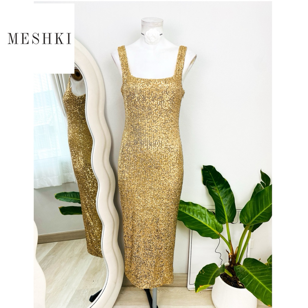 ไซด์ M มือ1 แบรนด์ Meshki แท้ 100%🌸เดรส คอเหลี่ยม Luxury งานเกล็ดวิบวับ สีทอง ใส่ออกงาน เดรสออกงาน ชุดปาร์ตี้(7)
