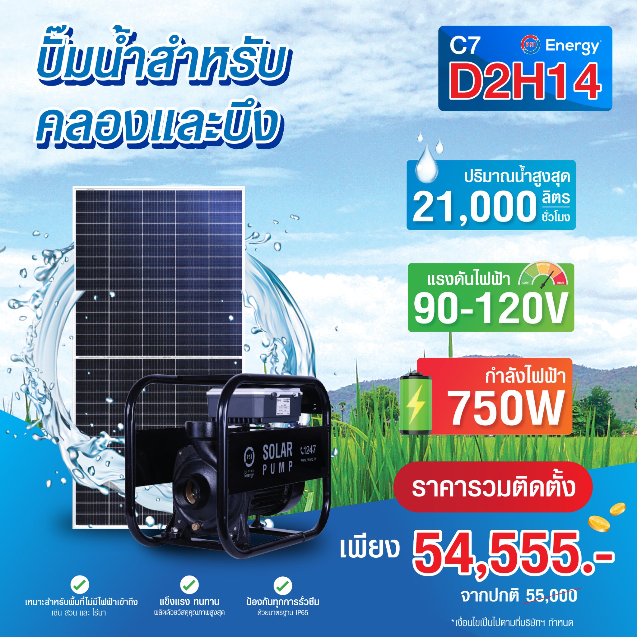 ชุดปั๊มน้ำหอยโข่ง PSI รุ่น D2H14 (สำหรับคลองและบึง)