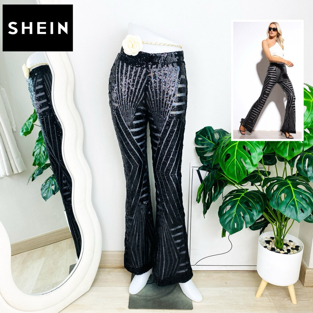 ไซด์ M/XXL แบรนด์ Shein แท้ 100%🌸กางเกง เอวสูง ลายหลุยด์ งานเกล็ดวิบวับ สีดำสนิท ใส่ออกงาน ชุดออกงาน ชุดปาร์ตี้(1)