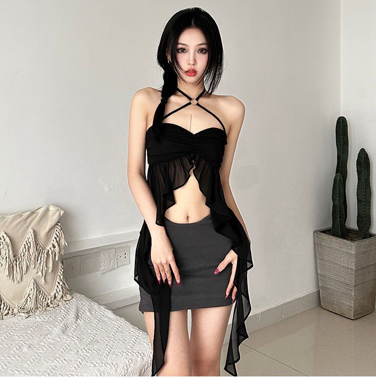 เสื้อสายเดี่ยว ครอป ชีฟอง รหัส CN2693