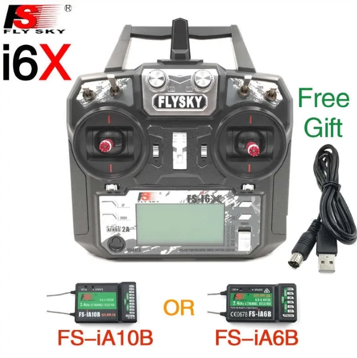 Flysky FS i6X 10CH 2.4GHz AFHDS RC Transmitter พร้อมรีซีฟ FS-iA6B หรือ FS-iA10B รีโมทใช้ดีบินไกล ราคาประหยัด ฟังชั่นครบๆ หน้าจอดิจิตอล