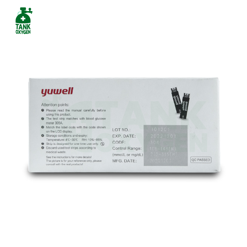 Yuwell แถบตรวจวัดระดับน้ำตาลในเลือด (50 ชิ้น) สำหรับเครื่องตรวจวัดระดับน้ำตาลในเลือด