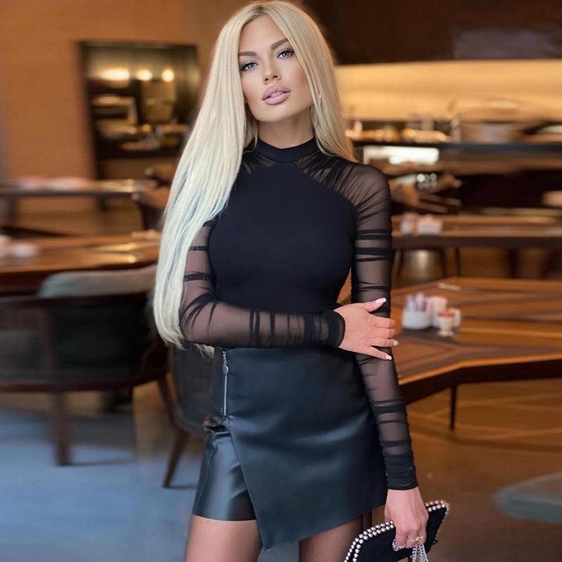 ชุดบอดี้สูท แขนยาว ซีทรู สายฝอ CN18088