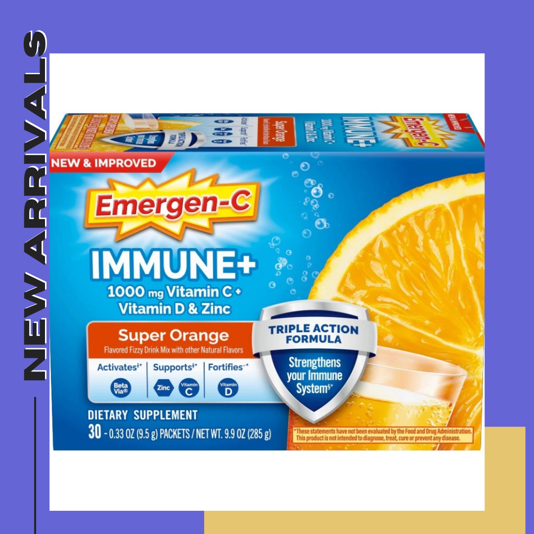 Emergen-C Immune+ Triple Action Immune Support Powder Super Orange – 30 Count เสริมภูมิคุ้มกัน รสส้ม หลังออกกำลังกาย