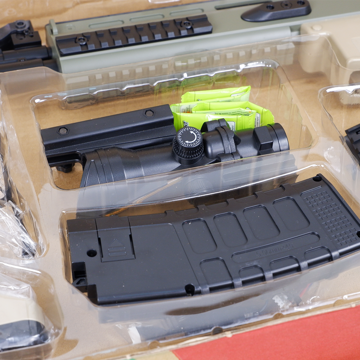 (30)SCAR สีทราย ตัวท็อป 220FPS ปืนเจลไฟฟ้า ของเล่นยิงรัวได้ Semi Auto ได้