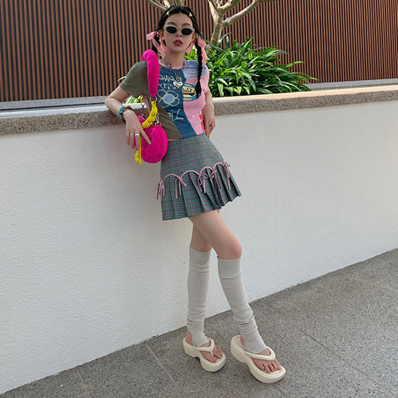 เสื้อยืดครอป คอกลม ลายวินเทจ รหัส CN2376