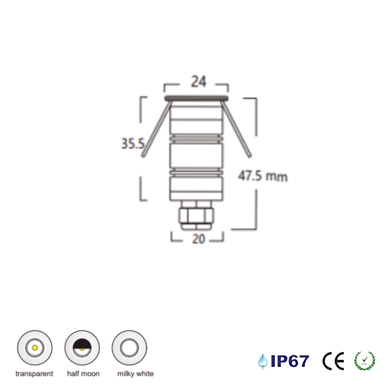 โคมไฟฝังพื้น Inground Up light Round 304 Stainless Steet + Aluminum lamp body LED 1W DC12V-24V IP67