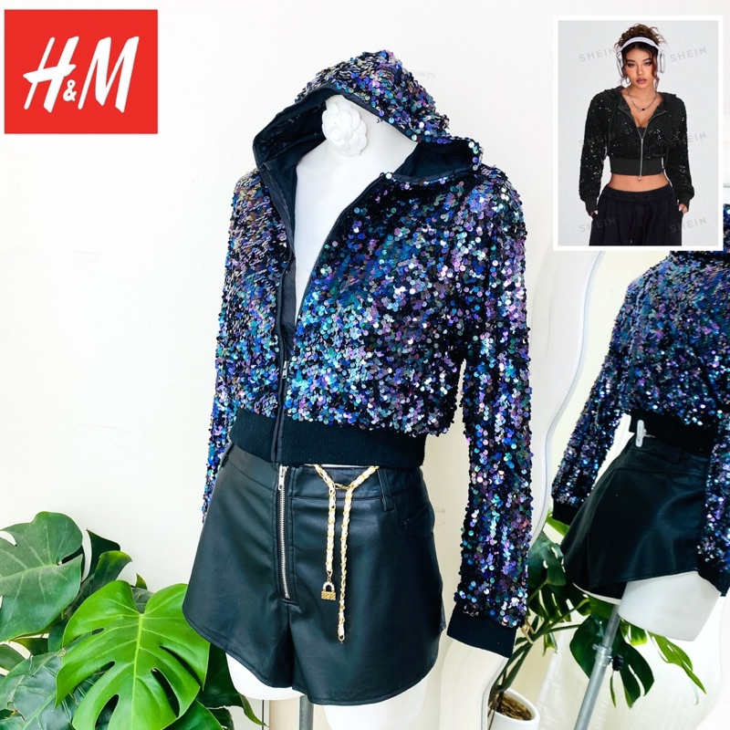 ไซด์ S แบรนด์ H&N แท้ 100%🌸แจ็คเก็ต Jackets เบสบอล เสื้อคาร์ดิแกน งานเกล็ดวิบวับ สีม่วงปีกแมลงทับ ใส่ออกงาน ชุดปาร์ตี้
