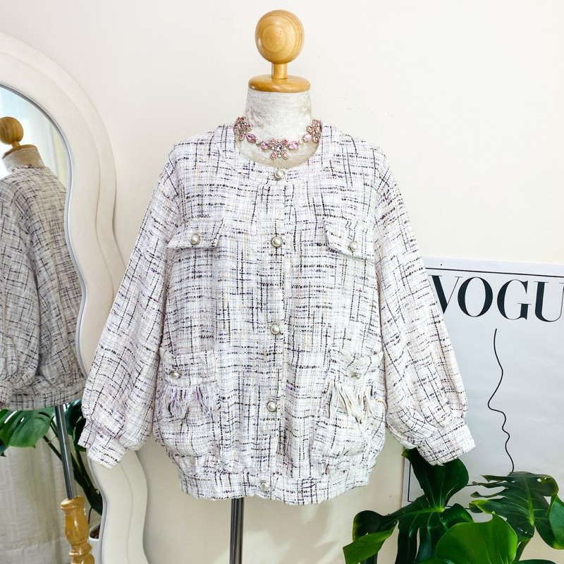 ไซด์ XXL made in Korea.🌸 เบลเซอร์ สูท ผ้าทวิต Luxury ทรงครอป สีขาว ใส่ออกงาน ปาร์ตี้ ชุดออกงาน ชุดปาร์ตี้