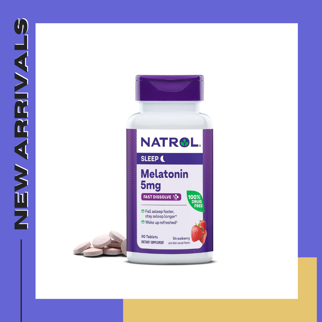 NATROL Melatonin SLEEP 5 mg FAST DISSOLVE ชนิดอม 90 เม็ด รสสตรอเบอรี่ ออกฤทธิ์เร็ว วิตามินเสริมการนอน ช่วยให้หลับง่าย หลับสนิท