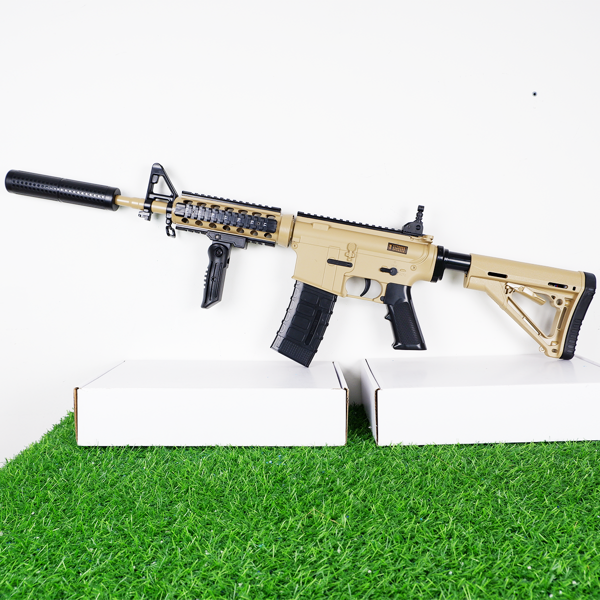 (48)M4A1 สีทราย 170FPS ปืนเจลไฟฟ้า ของเล่น ยิงรัวได้ Semi Auto ได้