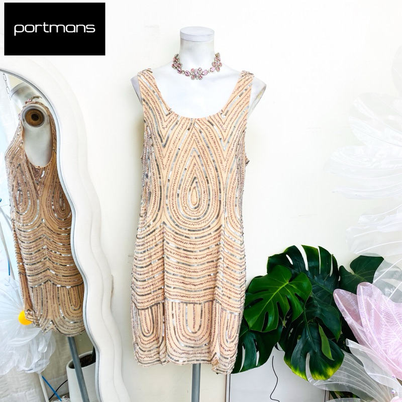 ไซด์ L แบรนด์ Portmans แท้ 100%🌸เดรส ปักปล้อง งานเกล็ดวิบวับ พรีเมี่ยม สีส้มโอรส เดรสออกงาน ชุดปาร์ตี้(20)