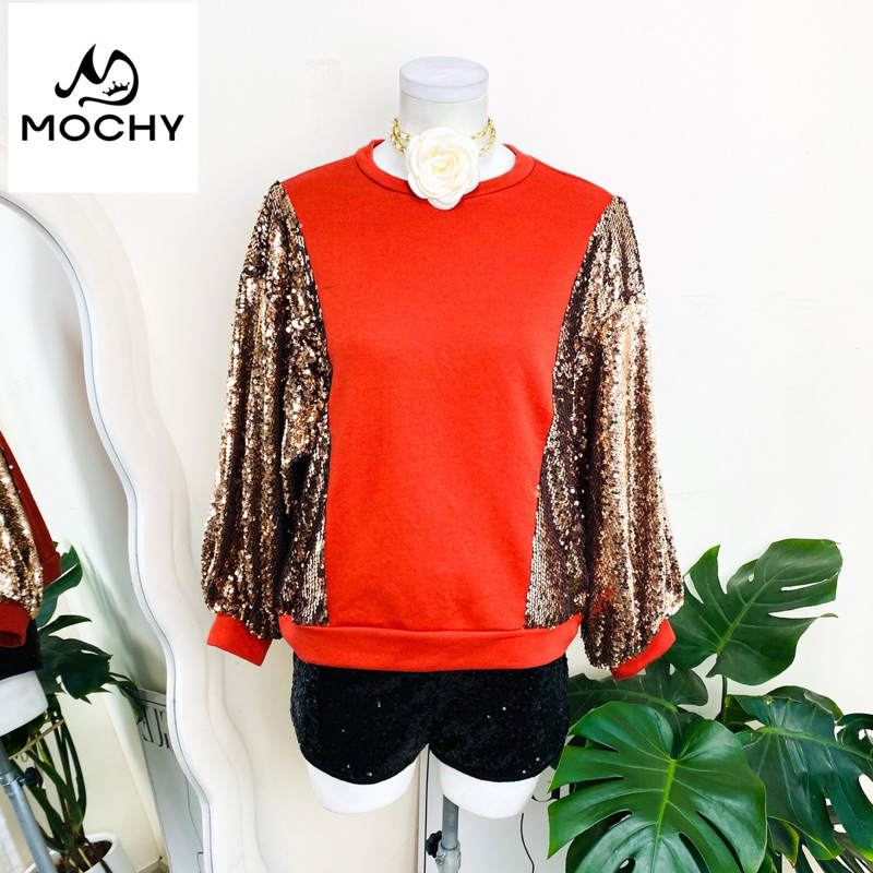 ไซด์ XXL แบรนด์ Mochy แท้ 100%🌸เสื้อ ทรงครอป พลัสไซส์ งานเกล็ดวิบวับ สีส้ม/ทอง ใส่ออกงาน ชุดออกงาน ชุดปาร์ตี้