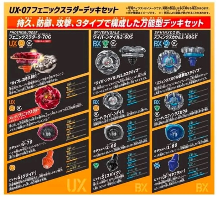 TAKARA TOMY Beyblade X UX-07 Phoenix Rudder Deck Set 1กล่อง มี 3ตัว ของแท้ ได้ 3ตัว สุดคุ้ม