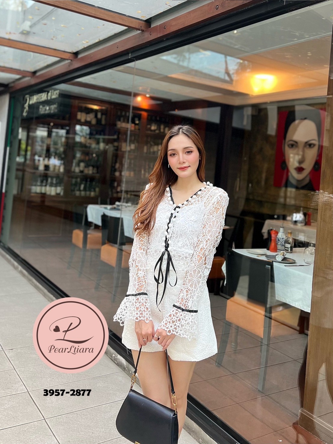 🍦 S 🍦 Pearl tiala Setเสื้องานลูกไม้ เสื้อกล้ามข้างในสีขาว +กางเกงขาสั้น