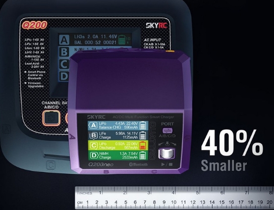 Skyrc Q200neo AC 200W DC 400W 10Ax2 4 Channel Smart Charger for 1-6S Lipo Battery LiPo/LiHV/LiFe/LiIon 400W