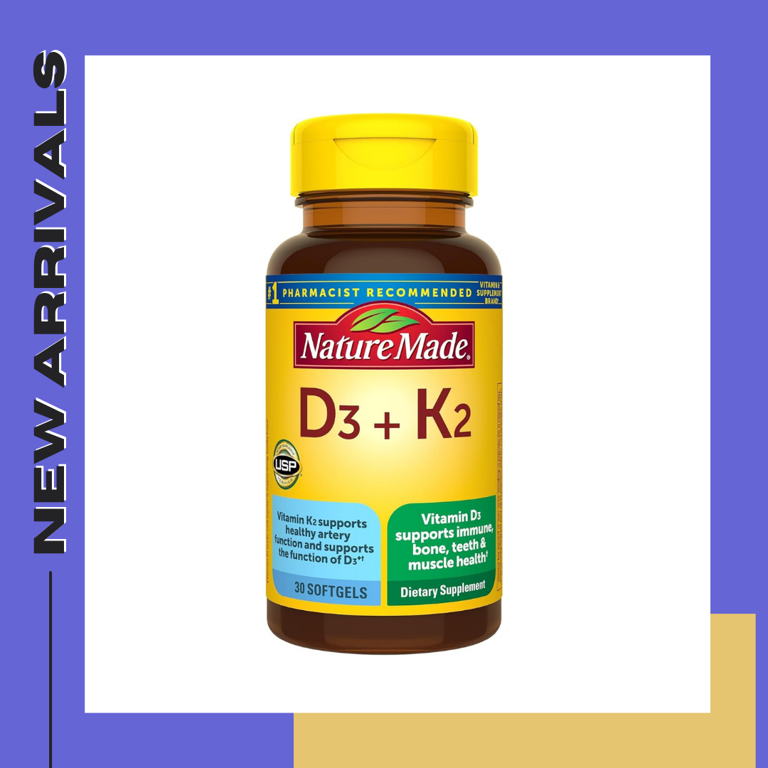 Nature Made Vitamin D3 K2, 5000 IU (125 mcg) Vitamin D, Dietary Supplement for Bone, Teeth, Muscle and Immune Health Support, 30 Softgels, 30 Day Supply