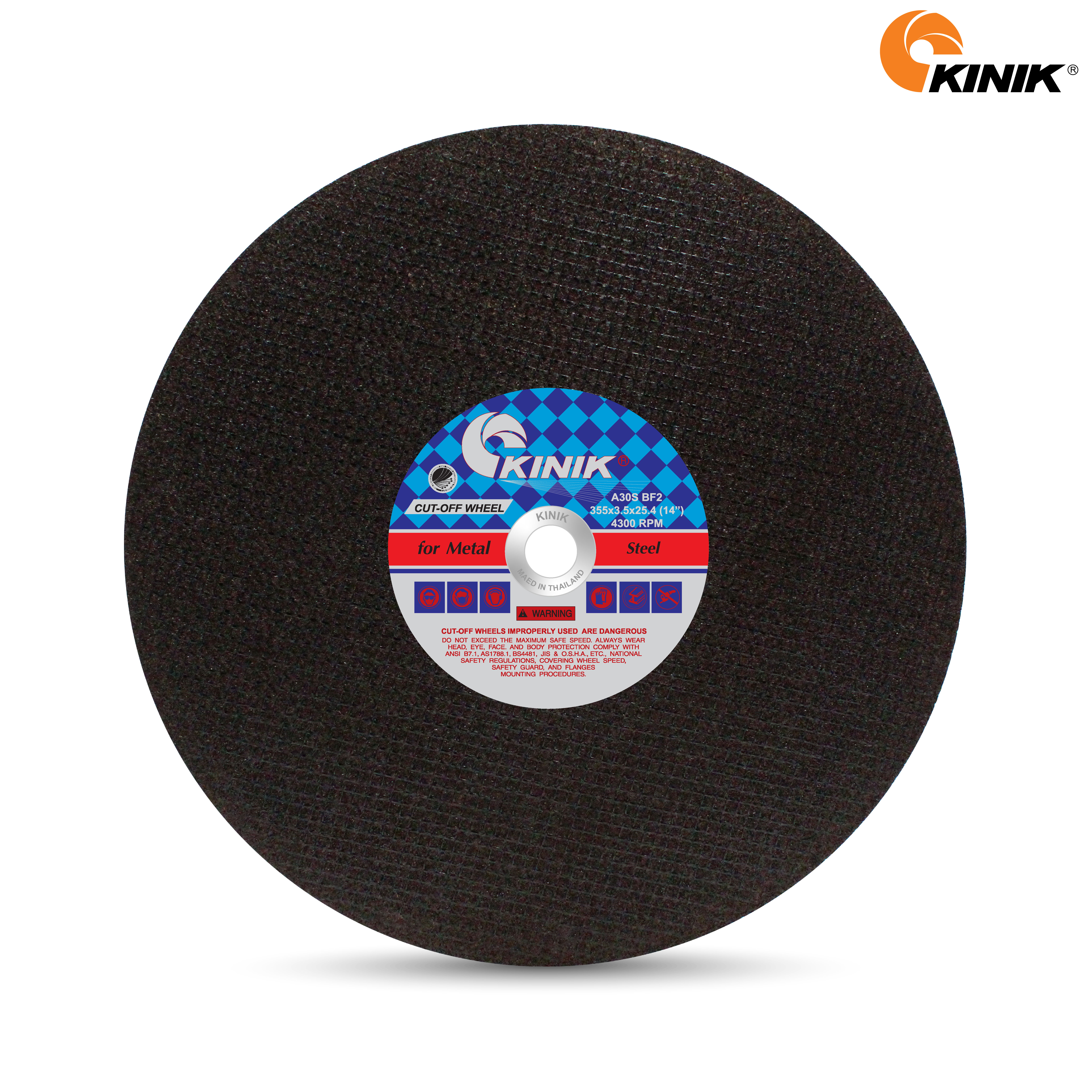 แผ่นตัดเหล็ก KINIK A30SBF2 355x3.5x25.4 mm.