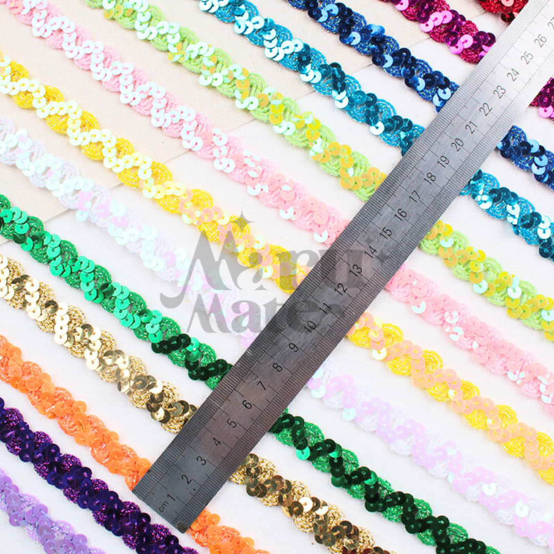 ดิ้นปักเลื่อม หยักรูปตัวS No.002 (แพ็ค 12 หลา) ดิ้นเลื่อม ลูกไม้ กว้าง 15 มม. ถักแบบไขว้ ดิ้น เลื่อม ตกแต่งเสื้อผ้า งานฝีมือ