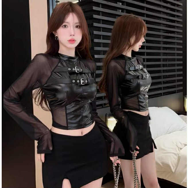 เสื้อครอปหนัง แขนยาว แซ่บเวอร์ CN5422 พร้อมส่งในไทย