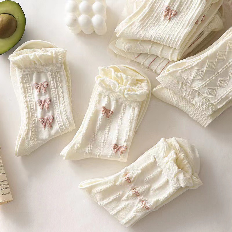 ถุงเท้ายาว ขาว Lolita ถุงเท้ามีระบายลูกไม้ 1 คู่ (OC115,OC118)