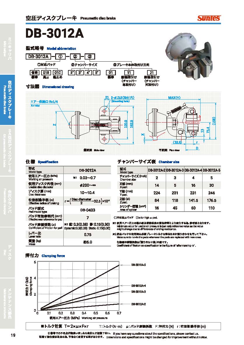 SUNTES Pnuematic Disc Brake DB-3012A-2-01 DB-3012A-5-01 DB-3012A-3-01 DB-3012A-4-01 DB-3012A-5-01