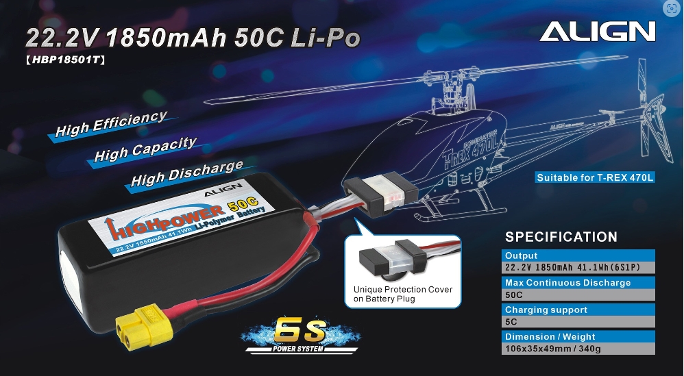 แบตลิโพ ALIGN 1850mah 22.2V 6เซล 50C XT60
