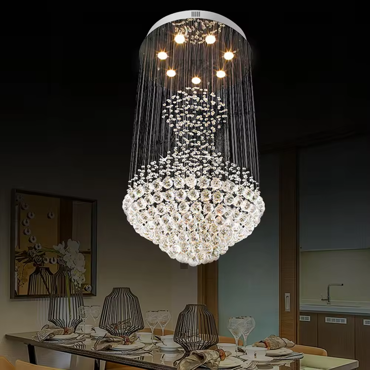 โคมไฟระย้า คริสตัล Chandelier crystal Steel + Crystal Led GU10