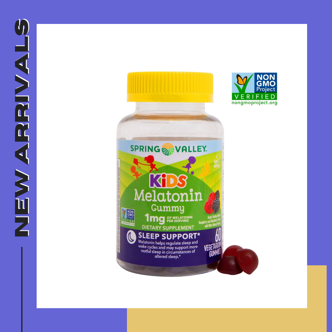 Spring Valley Kids Melatonin Dietary Supplement Gummies, Raspberry, 1 mg, 60 Count