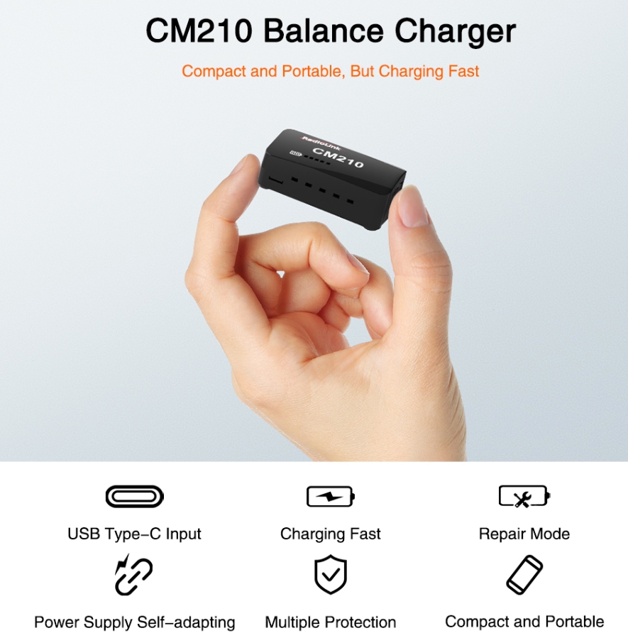 Radiolink CM210 20W 1.5A Faster 2S 7.4V LiPo Battery Balance Charger USB Type-C Connector