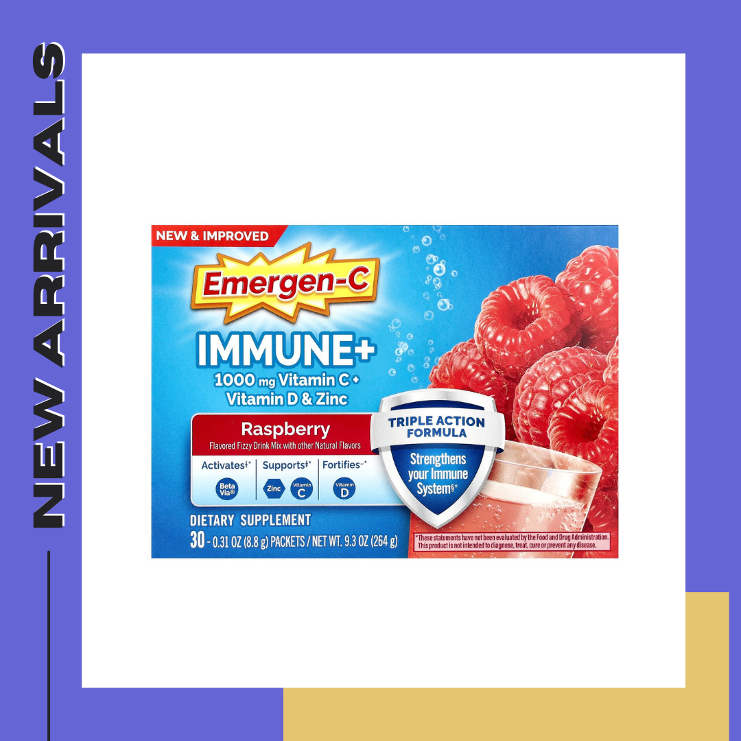 Emergen-C, Immune+ Vitamin C + Vitamin D & Zinc, Raspberry, 30 Packets, 0.31 oz (8.8 g)