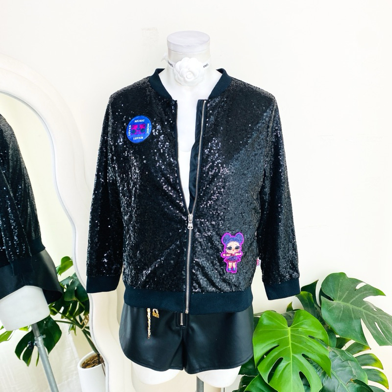 ไซด์ M แบรนด์ LOL แท้ 100%🌸แจ็คเก็ต Jackets เบสบอล เสื้อคาร์ดิแกน งานเกล็ดวิบวับ สีดำสนิท ใส่ออกงาน ชุดปาร์ตี้