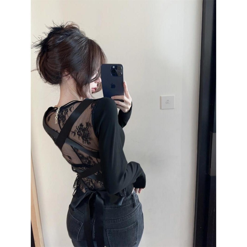 เสื้อแขนยาว ลูกไม้ สีขาว ผูกโบว์หลัง โชว์หลัง CN786